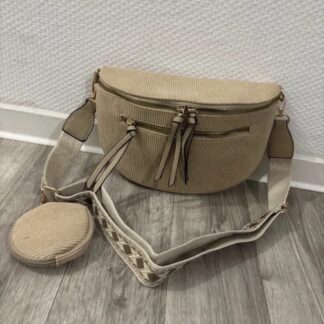 sac style banane en velours cotelé beige