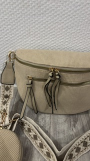 sac style banane en velours cotelé beige – Image 6