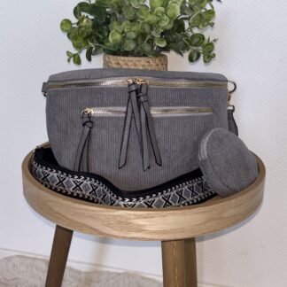 sac style banane en velours côtelé gris